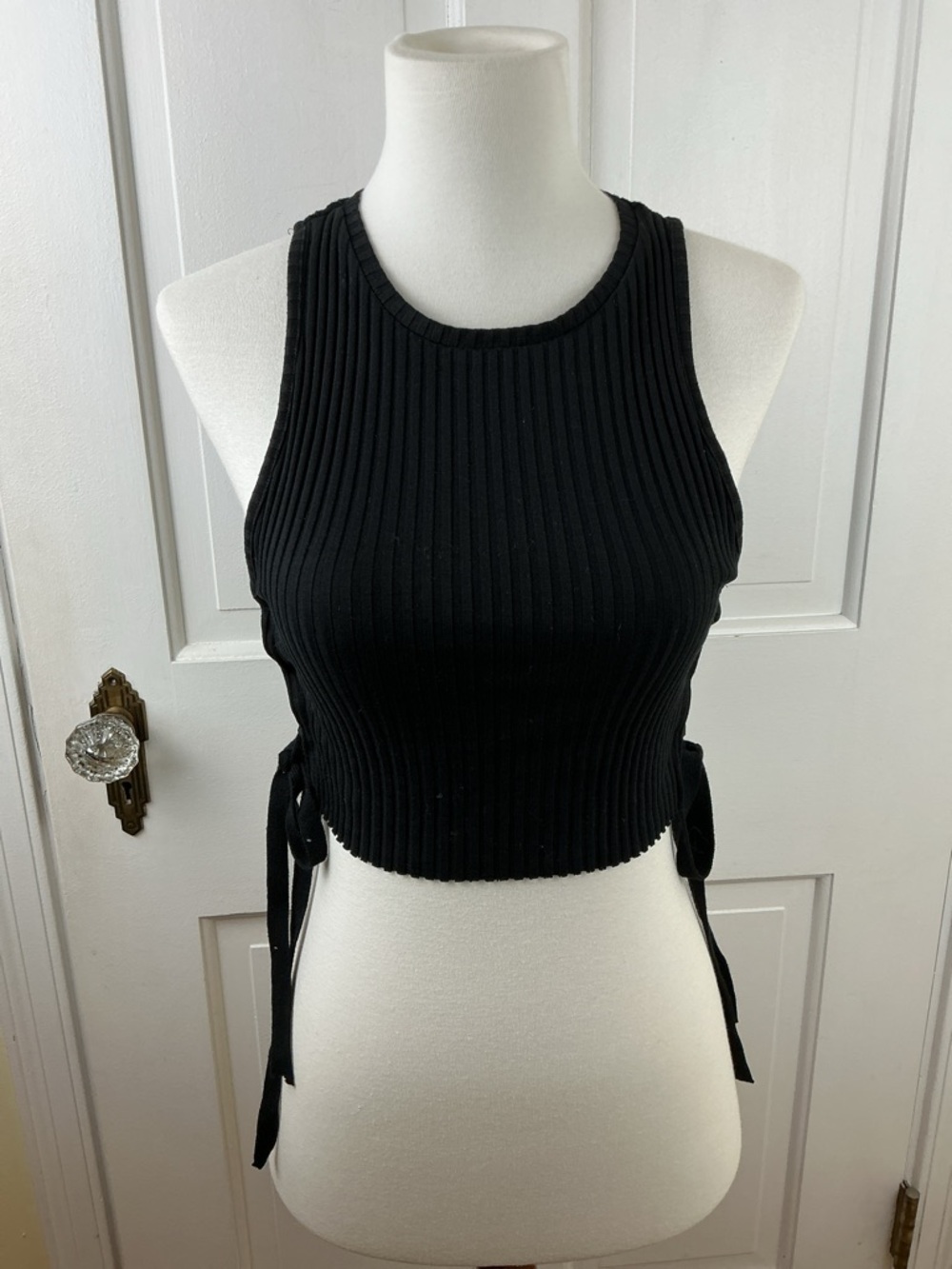 Zara Black Ribbed Crop Top with Side Ties